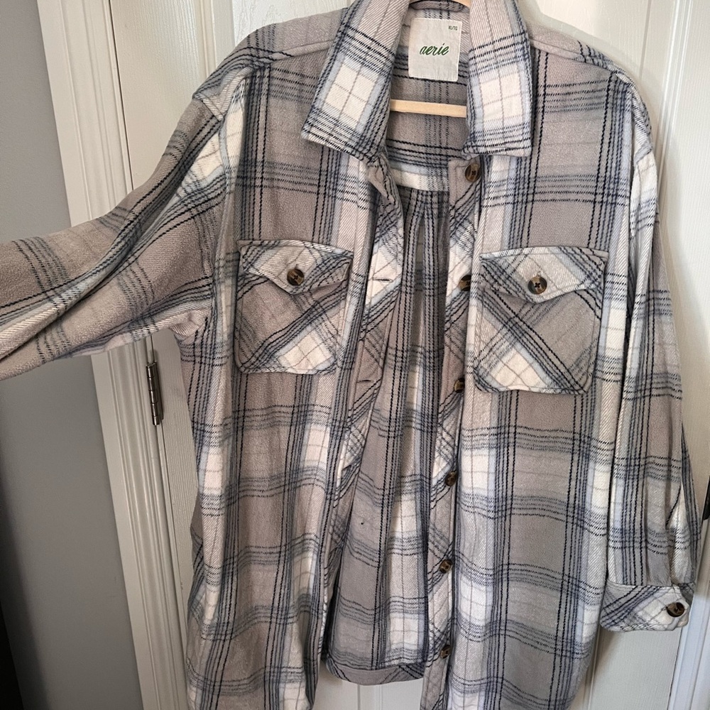 Aerie Oversized Plaid Cotton Flannel Long Shacket
Chilly Blue / Grey